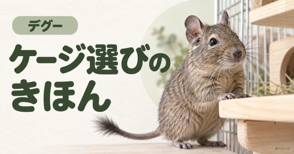 デグー：ケージ選びのきほん（AI生成イメージ）