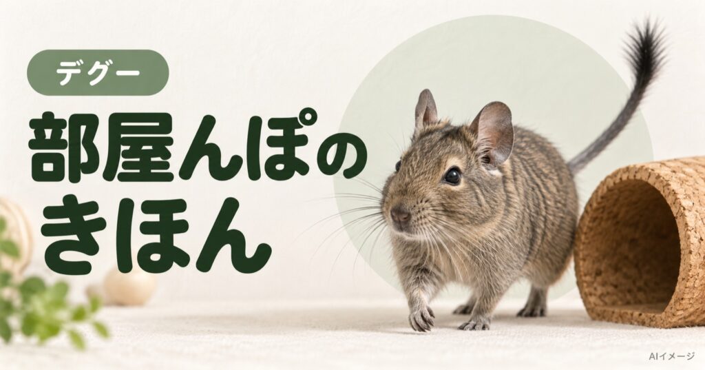 デグー：部屋んぽのきほん（AI生成イメージ）
