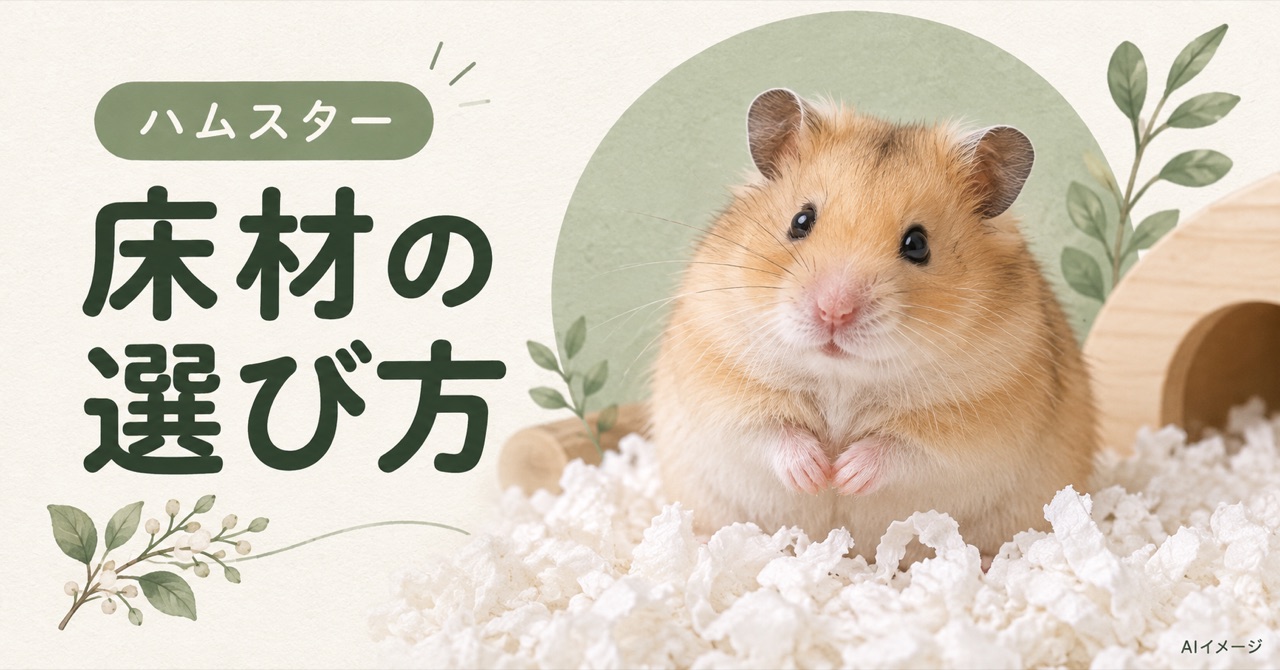 ハムスターとハムスターの床材はどう選ぶ?紙・木質・混合の違いと必要量の考え方を表すAIイメージ
