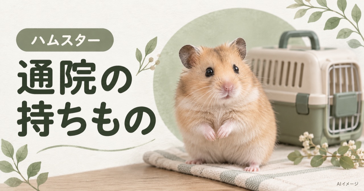ハムスターとハムスターの通院キャリーの選び方を表すAIイメージ