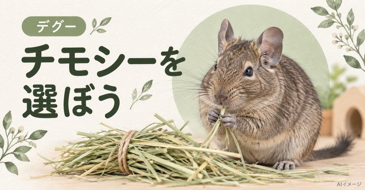 デグーとデグーのチモシーの選び方を表すAIイメージ