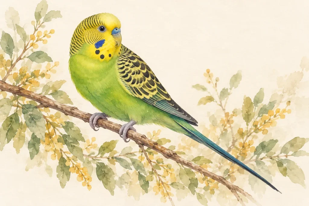 セキセイインコの水彩イラスト