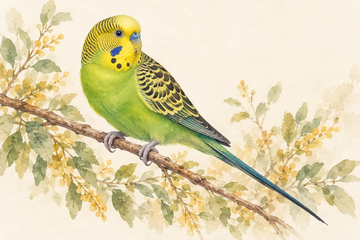 セキセイインコの水彩イラスト