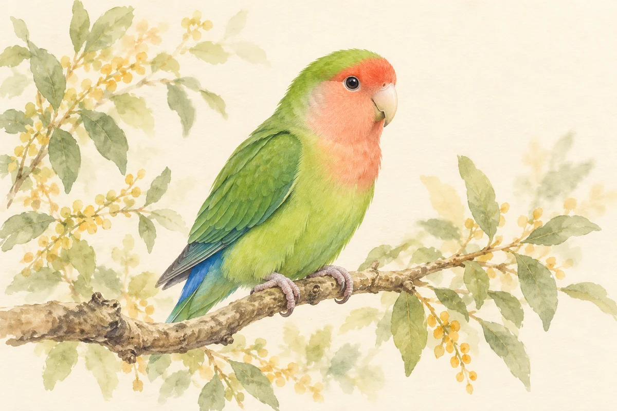 コザクラインコの水彩イラスト