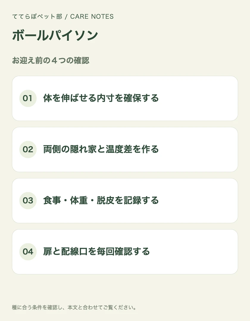 ボールパイソンのお迎え前に確認する4項目