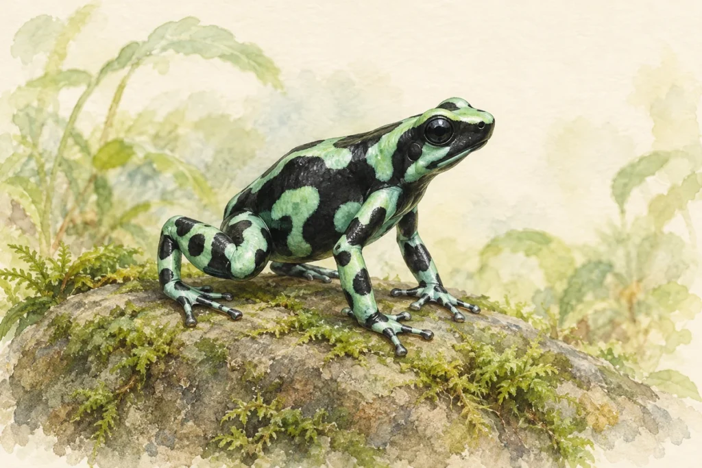 マダラヤドクガエルの水彩イラスト