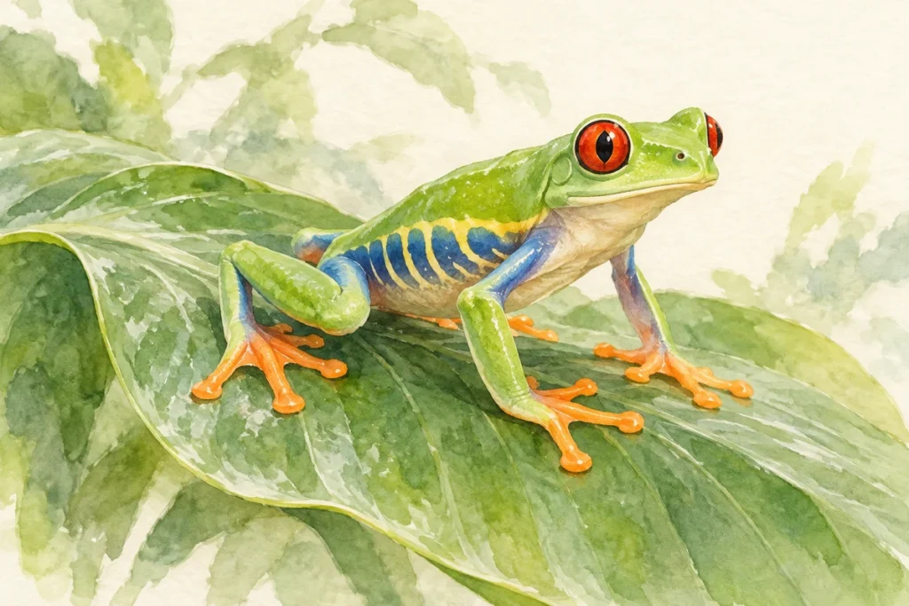アカメアマガエルの水彩イラスト